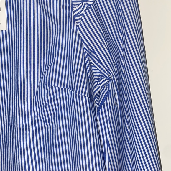 NWT Jcrew Factory banker blue stripe ruffle cotton-blend blouse ft.darts, size M - Picture 10 of 14